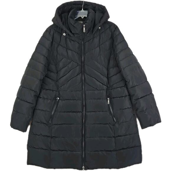 Kenneth Cole Reaction ~Woman Plus Size XXL~ Black Puffer Jacket Long Coat Hooded - Picture 5 of 14